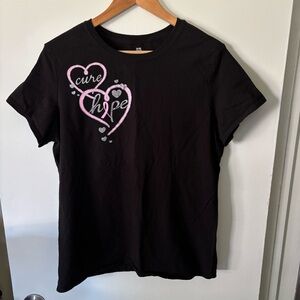 Breast Cancer Awareness women’s size XL fitted black short‎ sleeve glitter shirt